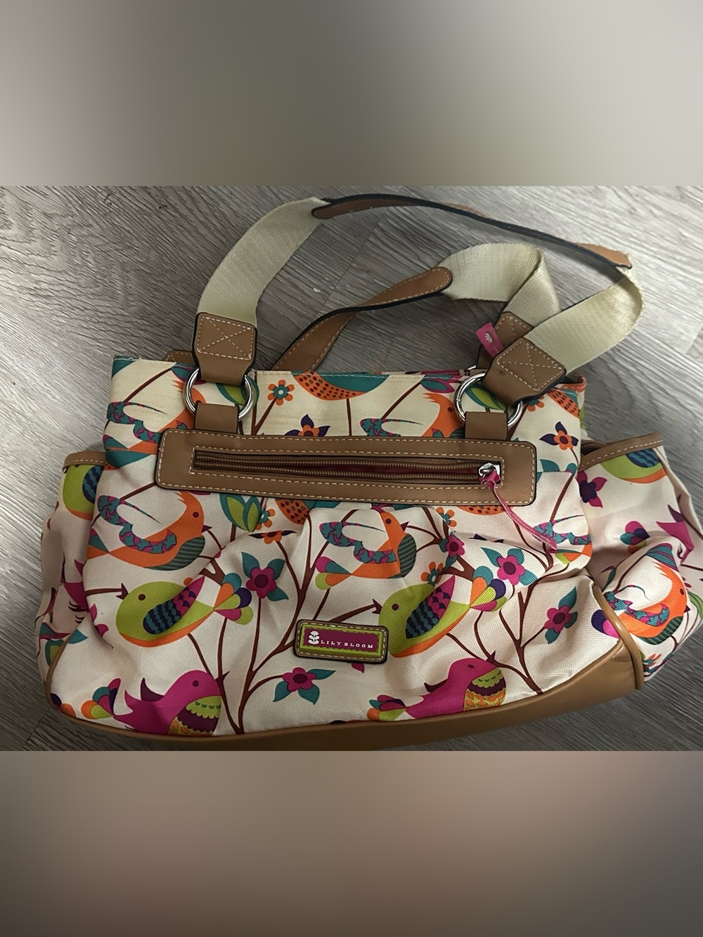 Lily Bloom Cream Shoulder Bag with Multicolor Bird & Floral Print